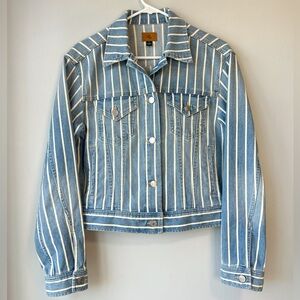 Lauren Ralph Lauren Blue and White Striped Denim Jacket Women’s Medium